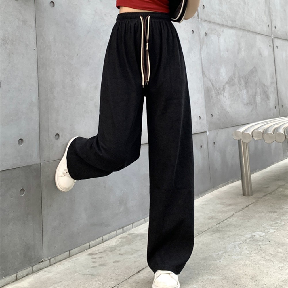Casual Womens Straight Pants with Double Drawstring and Corduroy Fabric - Picture 24 of 47