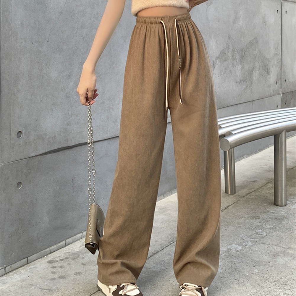 Casual Womens Straight Pants with Double Drawstring and Corduroy Fabric - Picture 35 of 47