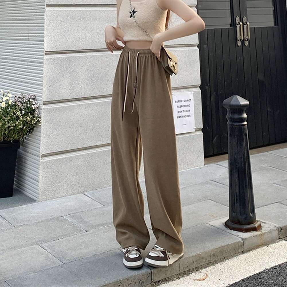 Casual Womens Straight Pants with Double Drawstring and Corduroy Fabric - Picture 38 of 47