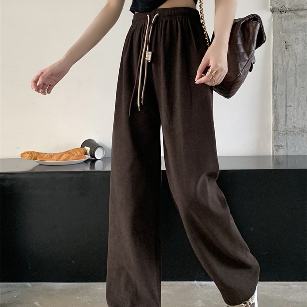 Casual Womens Straight Pants with Double Drawstring and Corduroy Fabric - Picture 44 of 47