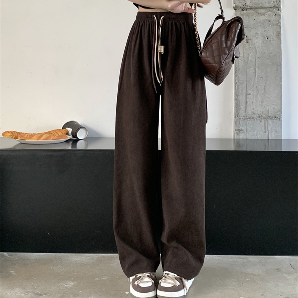 Casual Womens Straight Pants with Double Drawstring and Corduroy Fabric - Picture 41 of 47