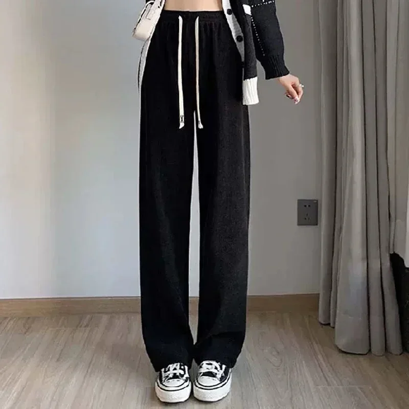 Casual Womens Straight Pants with Double Drawstring and Corduroy Fabric - Picture 25 of 47
