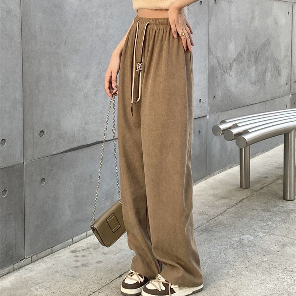Casual Womens Straight Pants with Double Drawstring and Corduroy Fabric - Picture 34 of 47