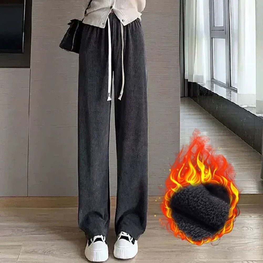 Casual Womens Straight Pants with Double Drawstring and Corduroy Fabric - Picture 32 of 47
