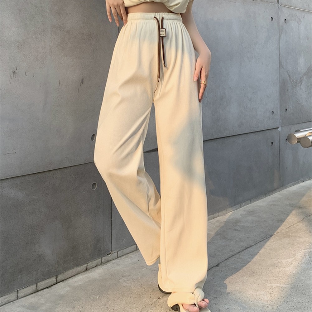 Casual Womens Straight Pants with Double Drawstring and Corduroy Fabric - Picture 21 of 47
