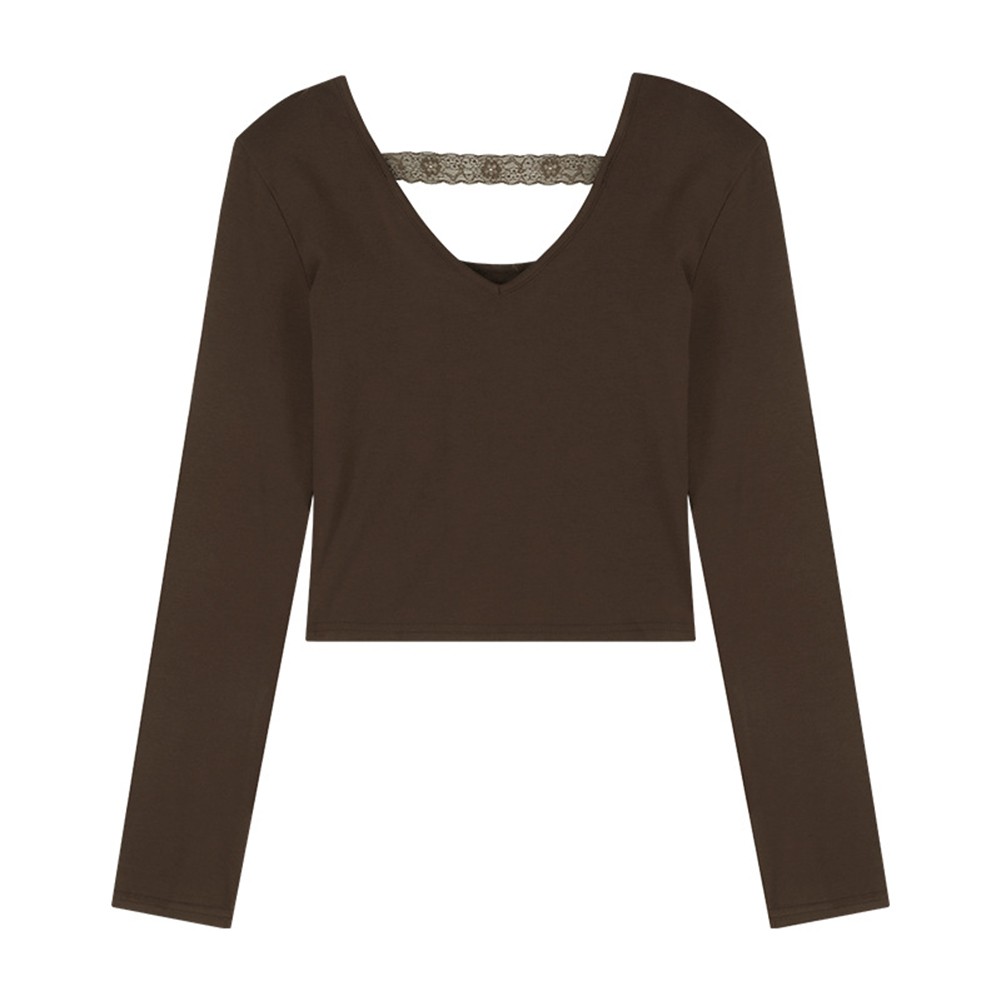 Stylischer Damen Cropped Pullover mit V-Ausschnitt, langen Ärmeln und Spitzende - Bild 17 von 40