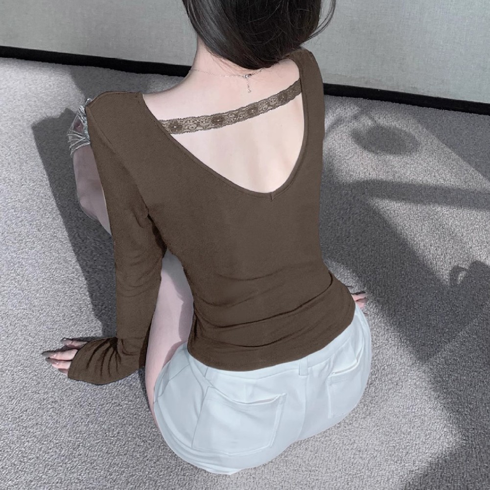 Stylischer Damen Cropped Pullover mit V-Ausschnitt, langen Ärmeln und Spitzende - Bild 19 von 40