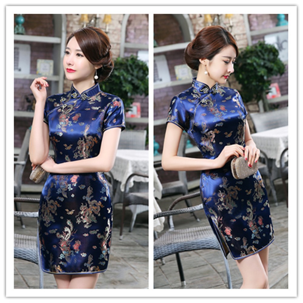 Womens Classic Stand Collar Cheongsam featuring Beautiful Embroidery Work - Picture 26 of 26
