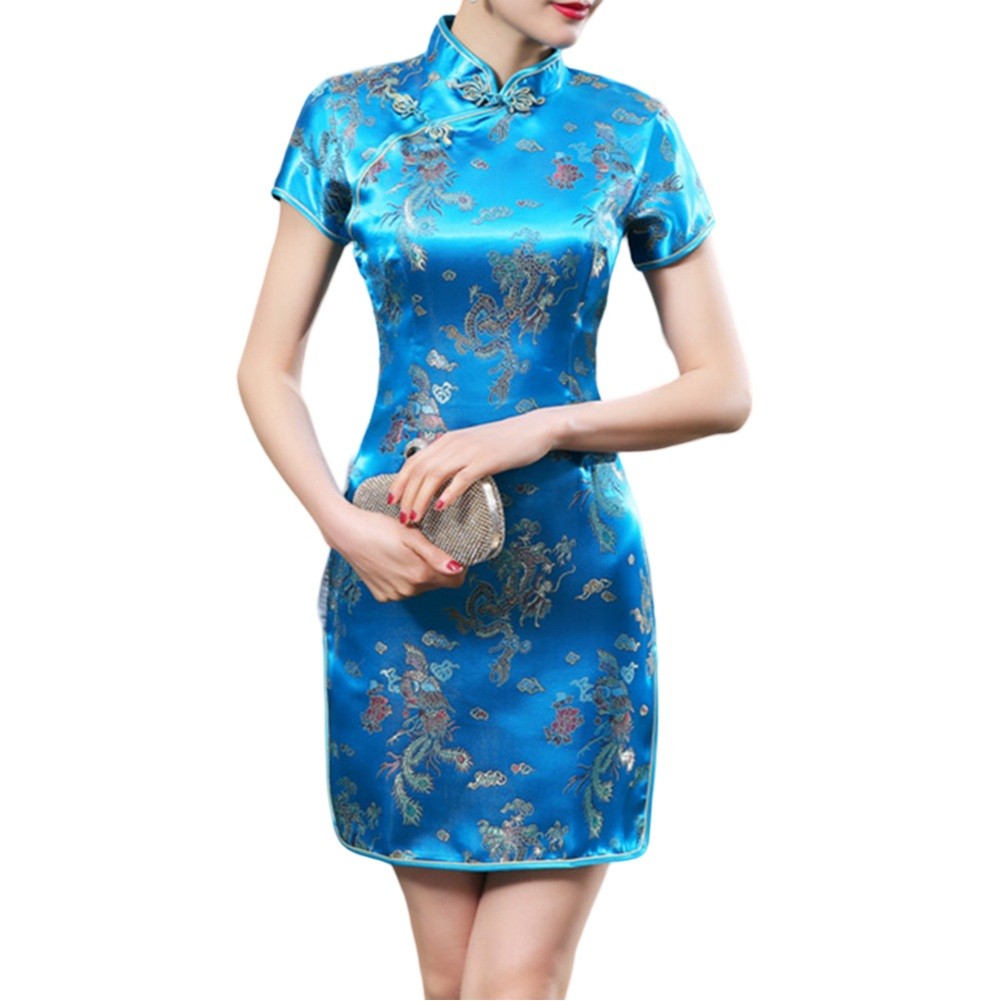 Womens Classic Stand Collar Cheongsam featuring Beautiful Embroidery Work - Picture 19 of 26