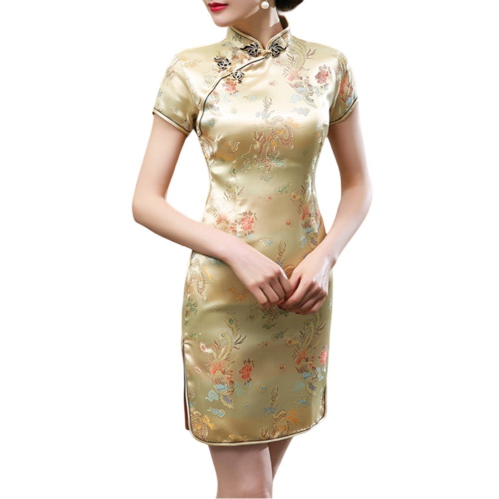 Womens Classic Stand Collar Cheongsam featuring Beautiful Embroidery Work - Picture 16 of 26