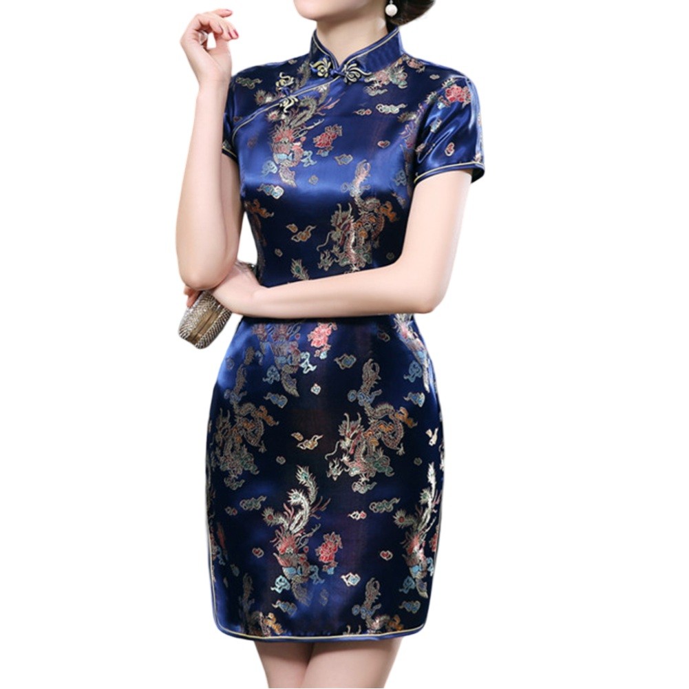 Womens Classic Stand Collar Cheongsam featuring Beautiful Embroidery Work - Picture 24 of 26