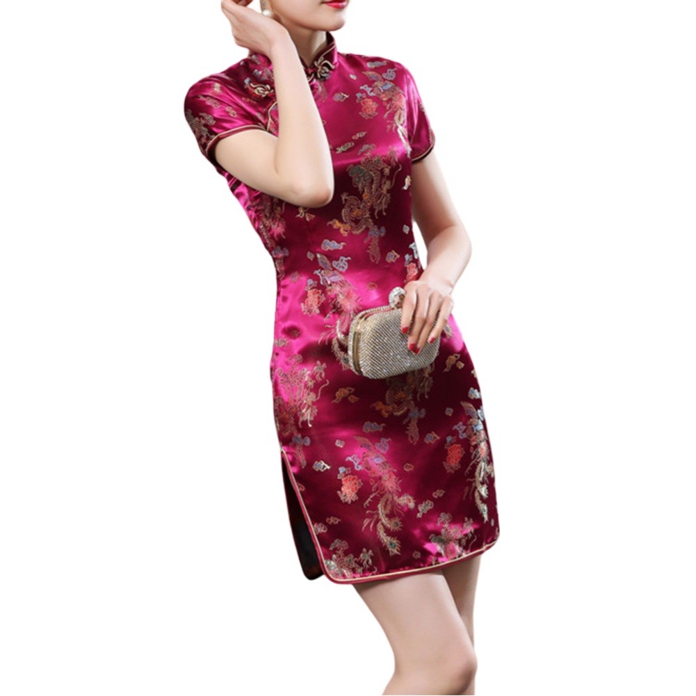 Womens Classic Stand Collar Cheongsam featuring Beautiful Embroidery Work - Picture 22 of 26