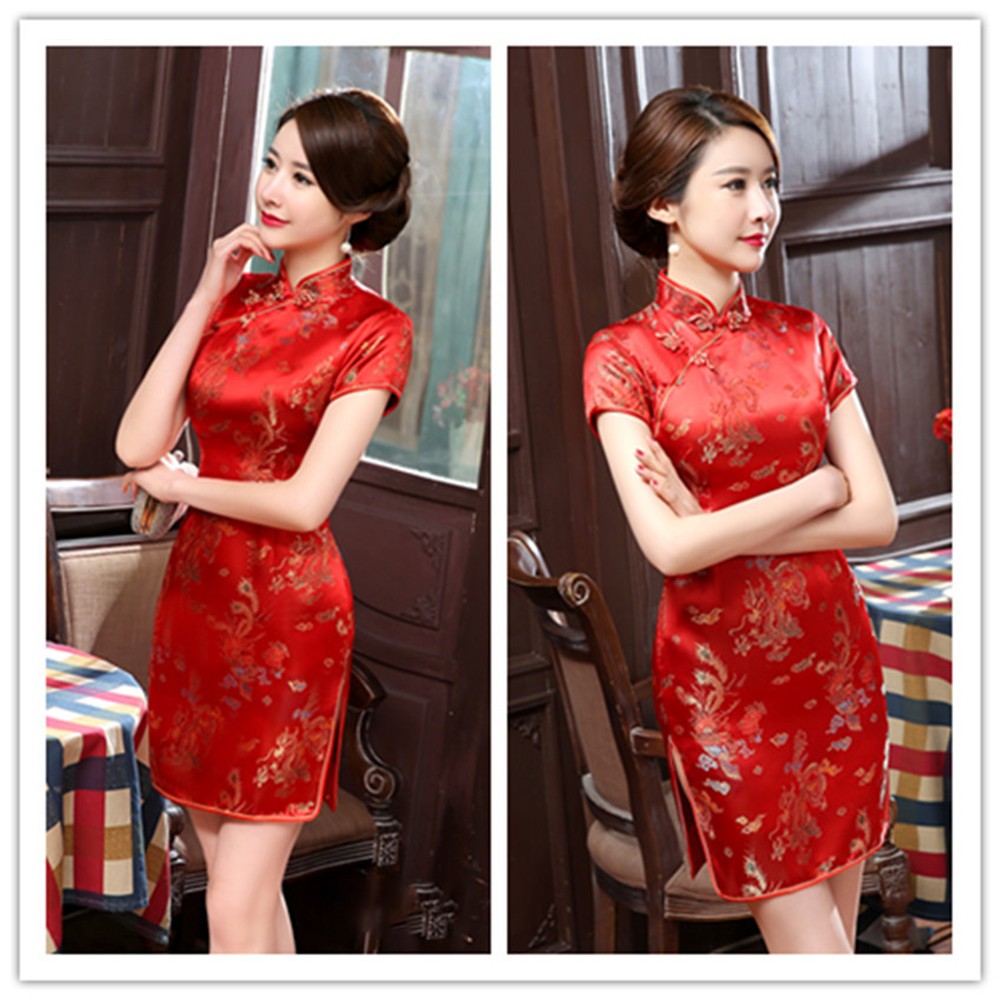 Womens Classic Stand Collar Cheongsam featuring Beautiful Embroidery Work - Picture 14 of 26