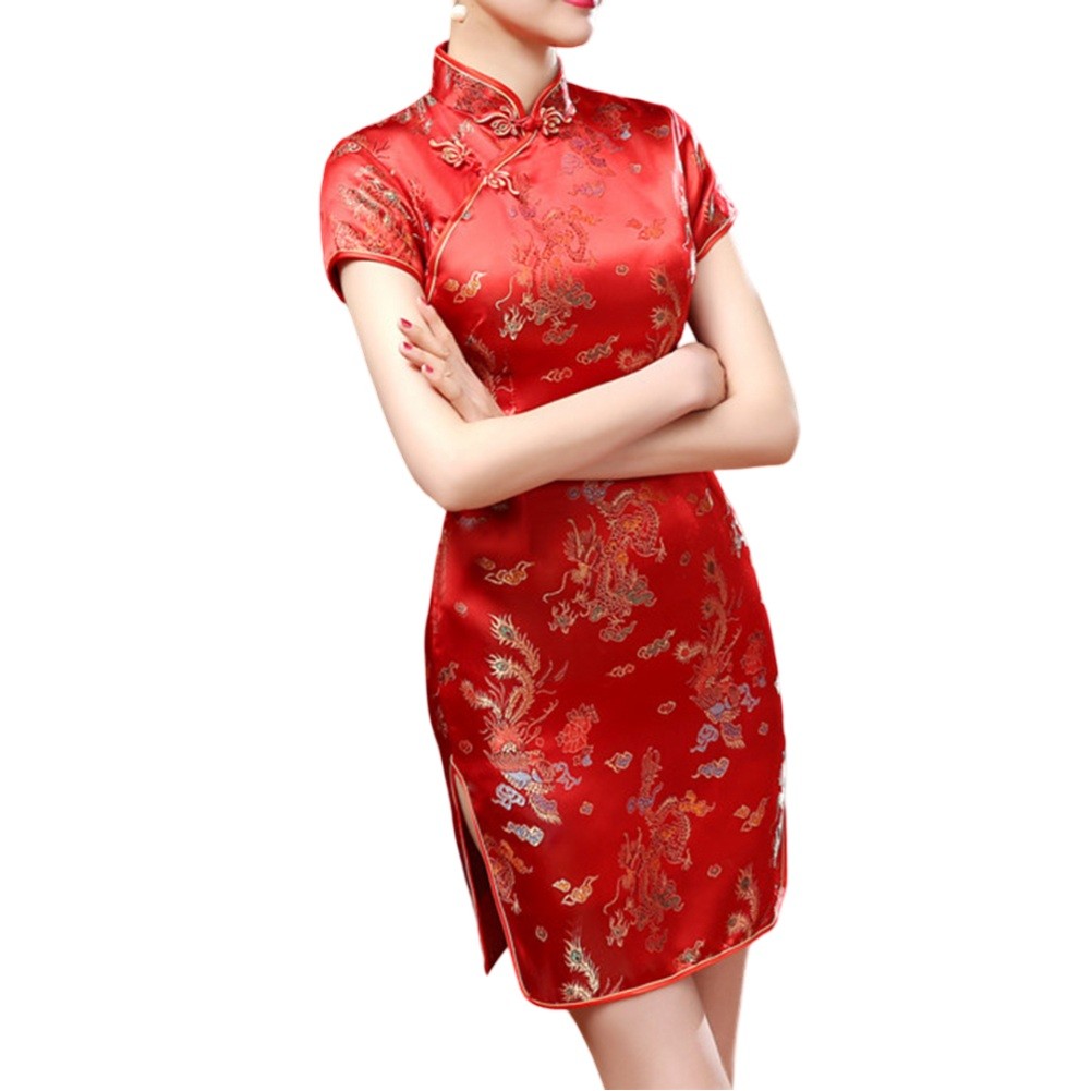 Womens Classic Stand Collar Cheongsam featuring Beautiful Embroidery Work - Picture 13 of 26