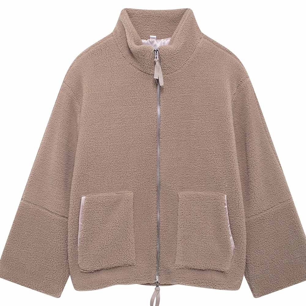 Lamb Wool Jacket Women Casual Stand Collar Warm Plush Velvet Streetwear - Picture 13 of 20