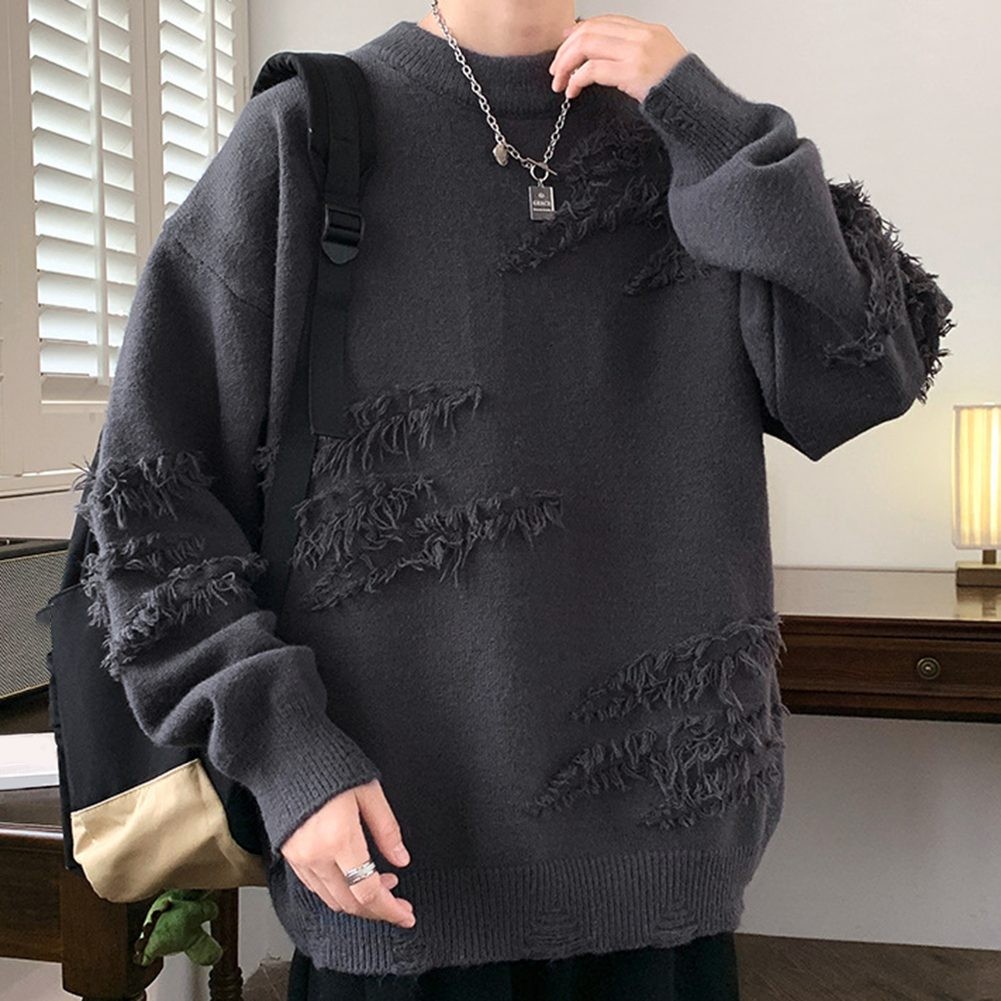 Mens Pullover with Distressed Rips and Fashionable Tassels for Fall Wear - Picture 18 of 42