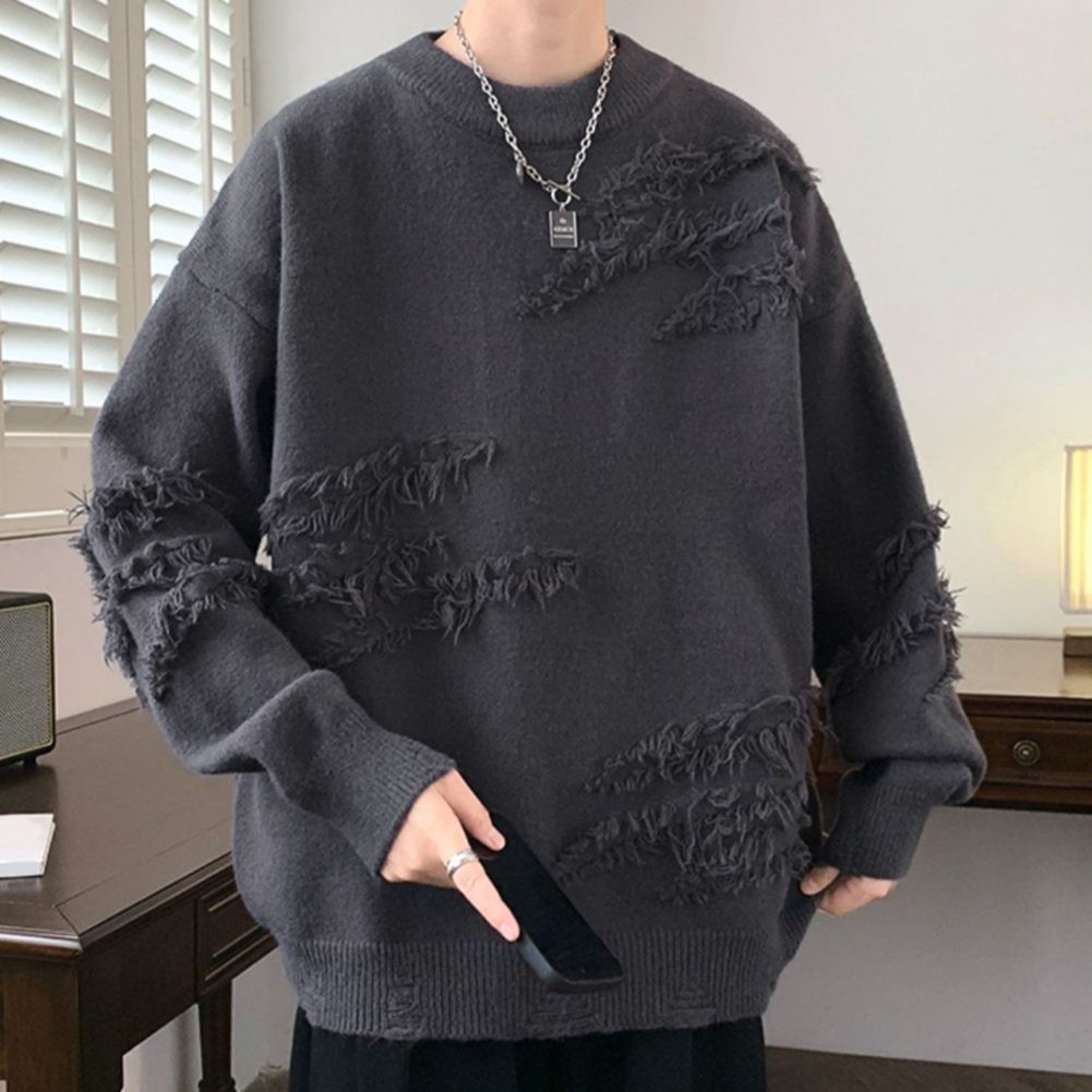 Mens Pullover with Distressed Rips and Fashionable Tassels for Fall Wear - Picture 14 of 42