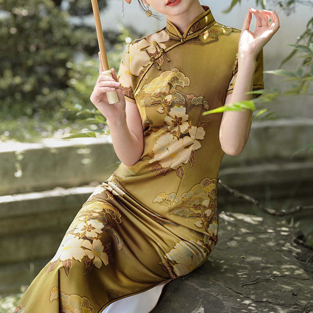 Sophisticated Womens Slim Fit Cheongsam Dress with Unique Collar Design - Picture 26 of 26