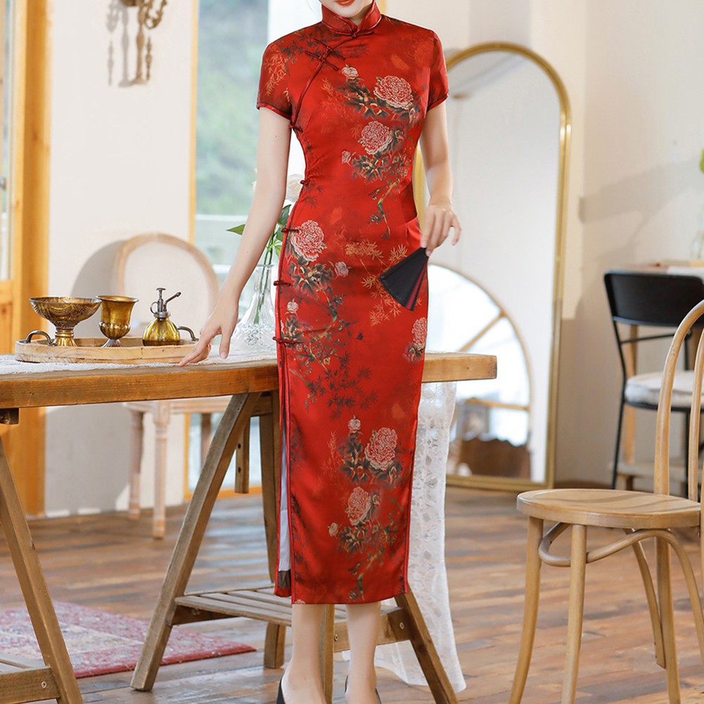 Sophisticated Womens Slim Fit Cheongsam Dress with Unique Collar Design - Picture 13 of 26