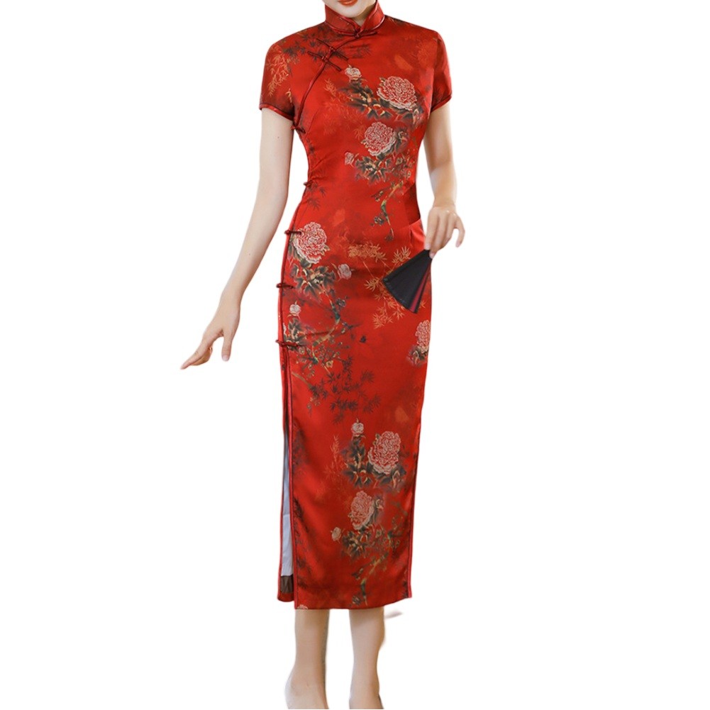 Sophisticated Womens Slim Fit Cheongsam Dress with Unique Collar Design - Picture 14 of 26