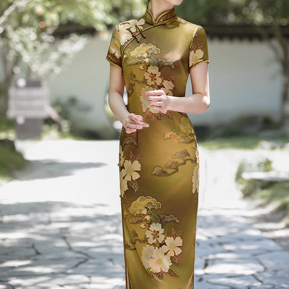Sophisticated Womens Slim Fit Cheongsam Dress with Unique Collar Design - Picture 24 of 26