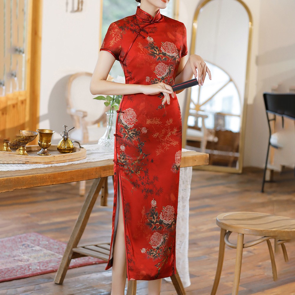 Sophisticated Womens Slim Fit Cheongsam Dress with Unique Collar Design - Picture 15 of 26