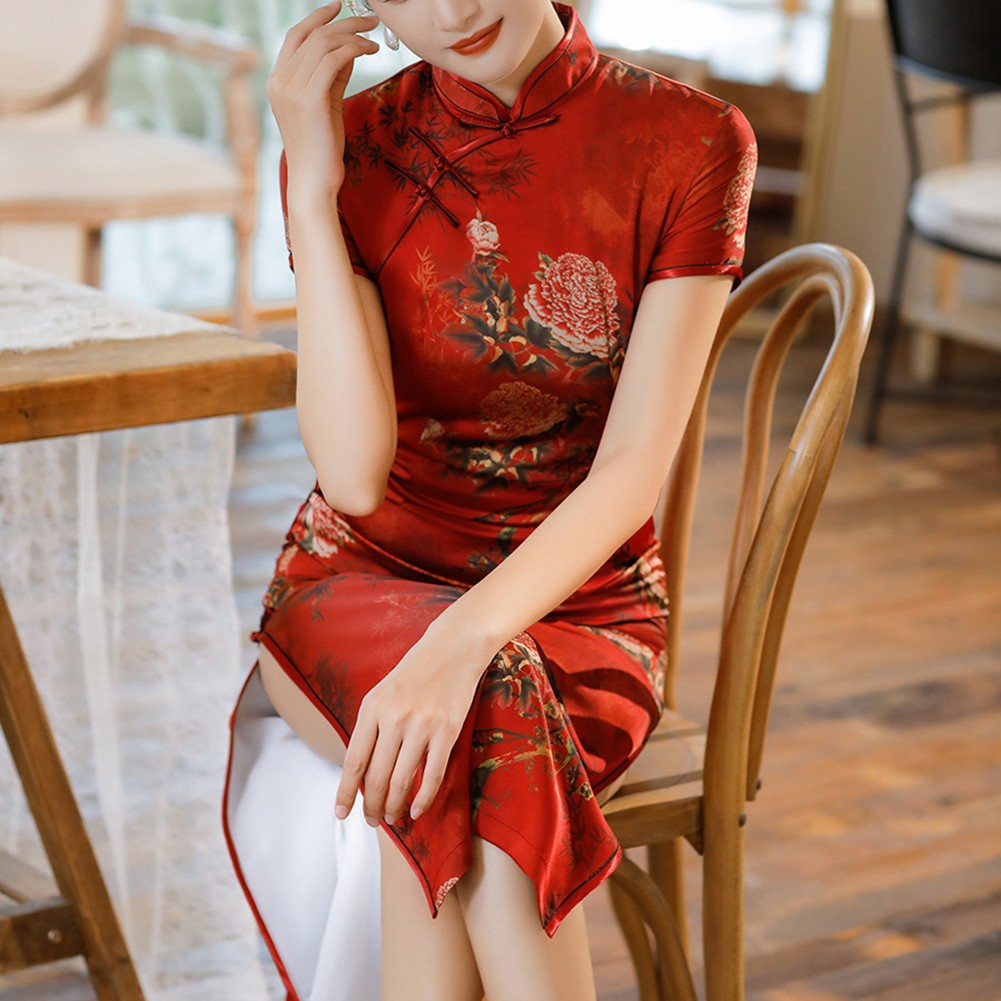 Sophisticated Womens Slim Fit Cheongsam Dress with Unique Collar Design - Picture 16 of 26
