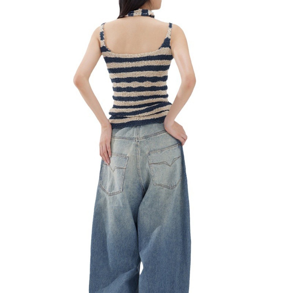Sleeveless Womens Personality Top in Stripe Design with Matching Scarf - Picture 18 of 21