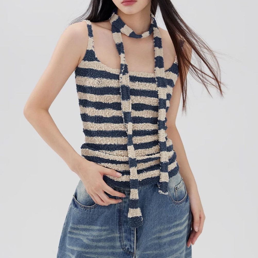 Fashion Forward Womens Knitted Camisole Top With Attached Stylish Scarf