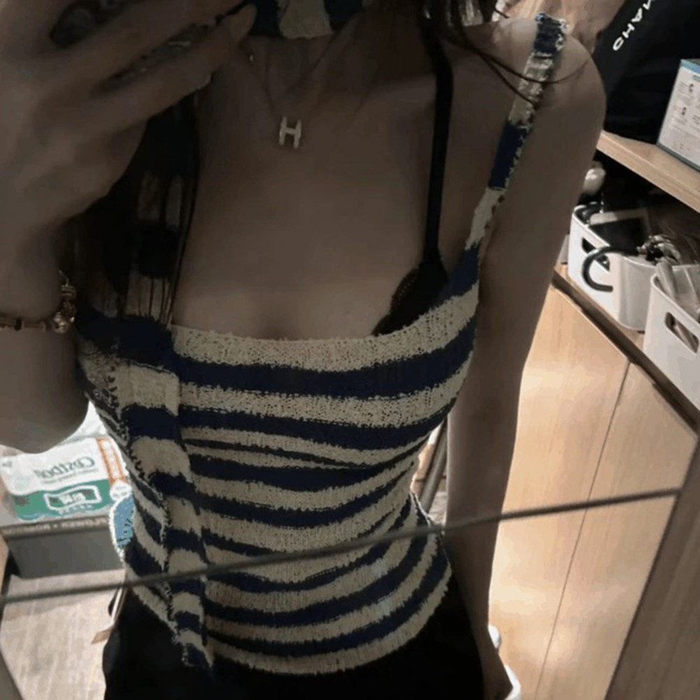 Sleeveless Womens Personality Top in Stripe Design with Matching Scarf - Picture 15 of 21