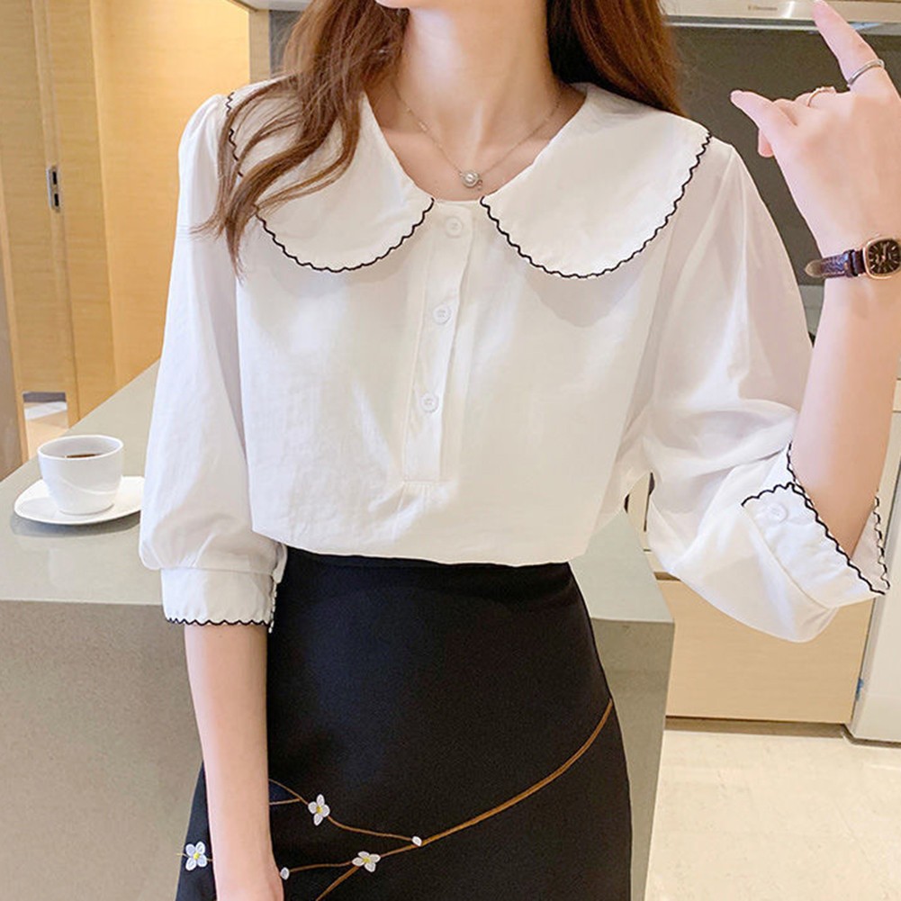Womens Casual Hollow Lapel Shirt with Slight Stretch for Easy Movement - Picture 17 of 40