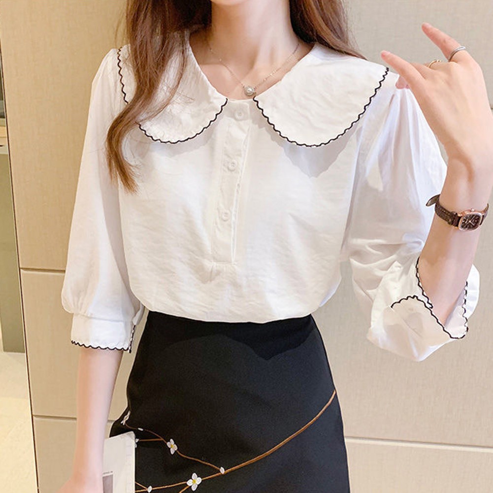 Womens Casual Hollow Lapel Shirt with Slight Stretch for Easy Movement - Picture 13 of 40