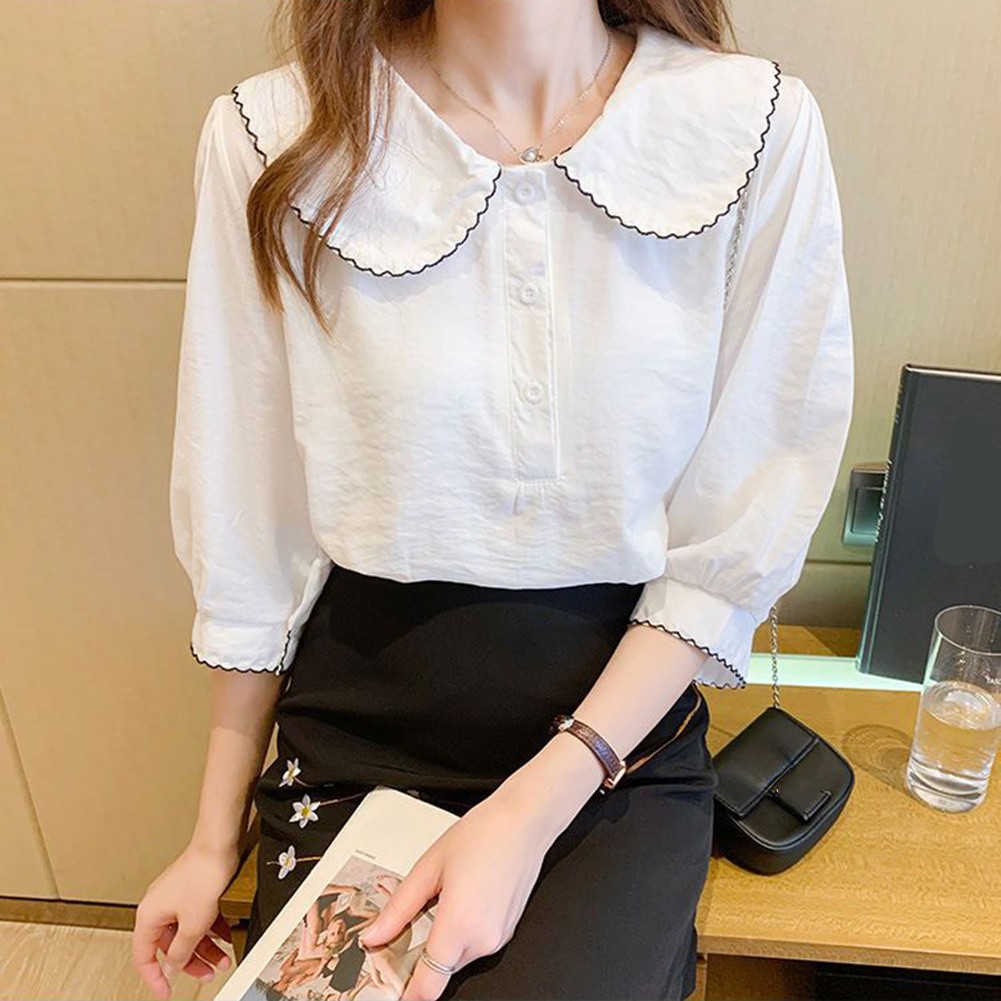 Womens Casual Hollow Lapel Shirt with Slight Stretch for Easy Movement - Picture 14 of 40