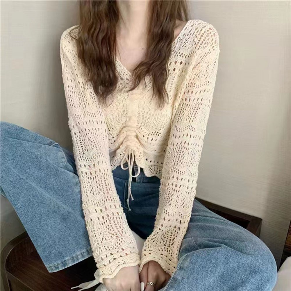 Lively and Light Women's Crocheted Long Sleeve achats Top with Unique Features