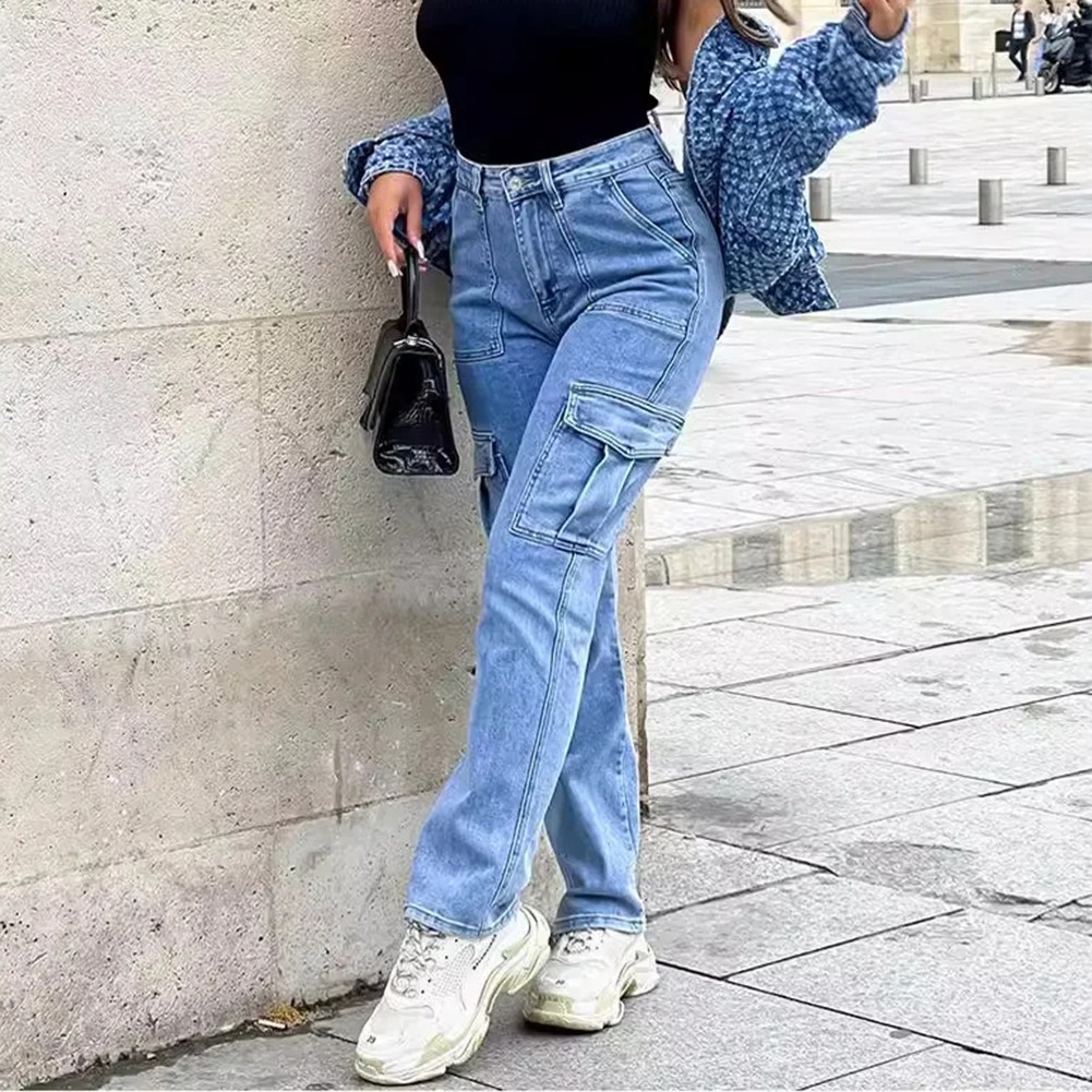 Womens Trendy Casual Wide Leg Pants with Multiple Pockets and High Waist - Picture 15 of 37