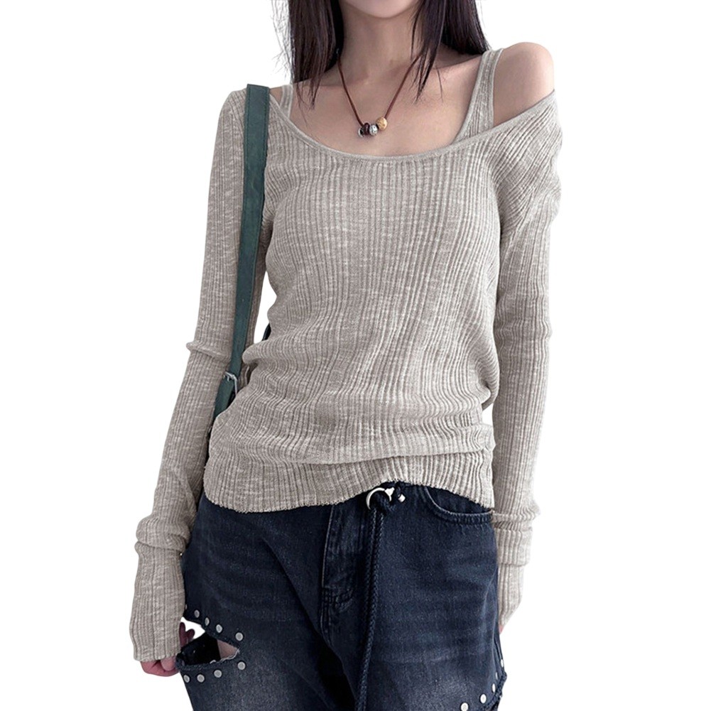 Relaxed Fit Womens Casual Two Piece Outfit with Stylish Neckline Design