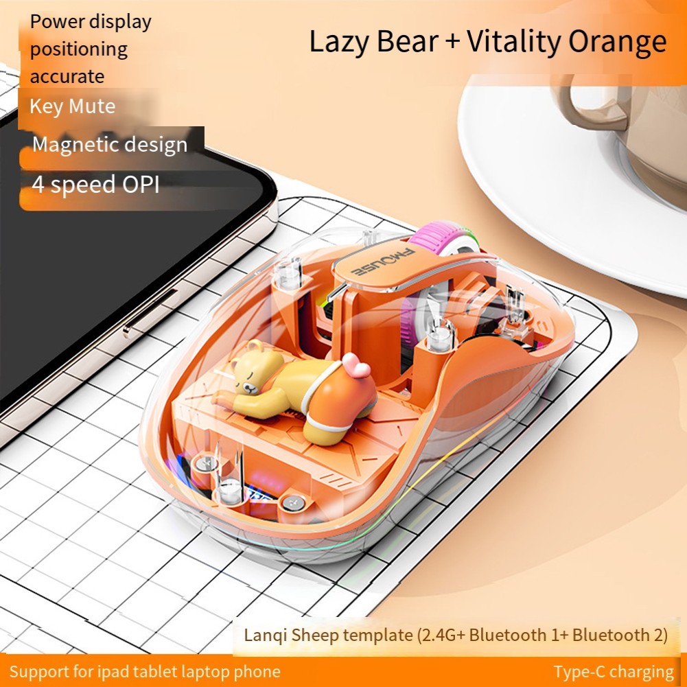 M333 Kabellose Transparente Maus Ergonomisch Wiederaufladbar Silent Click Design - Bild 18 von 20