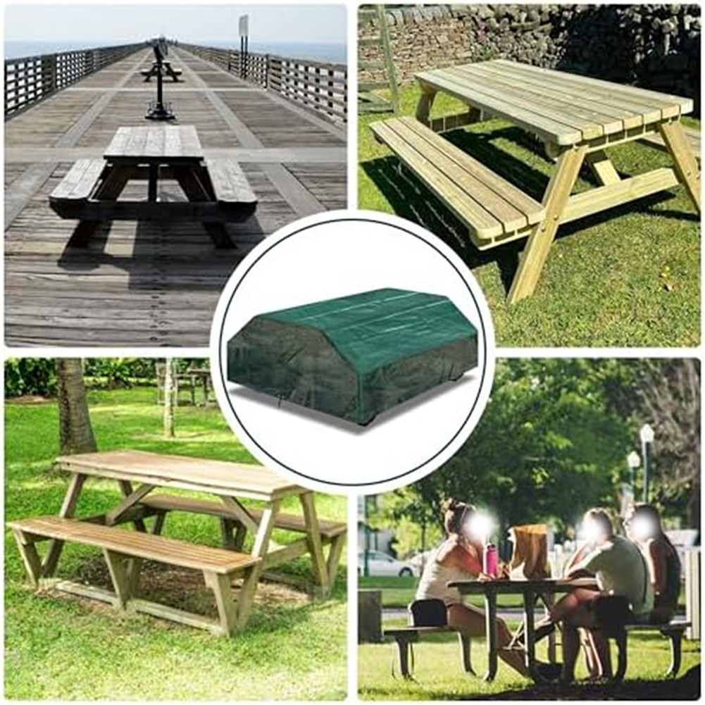Weatherproof PE Table Cover for Picnic Table and Benches Green 183x145cm - Picture 18 of 26