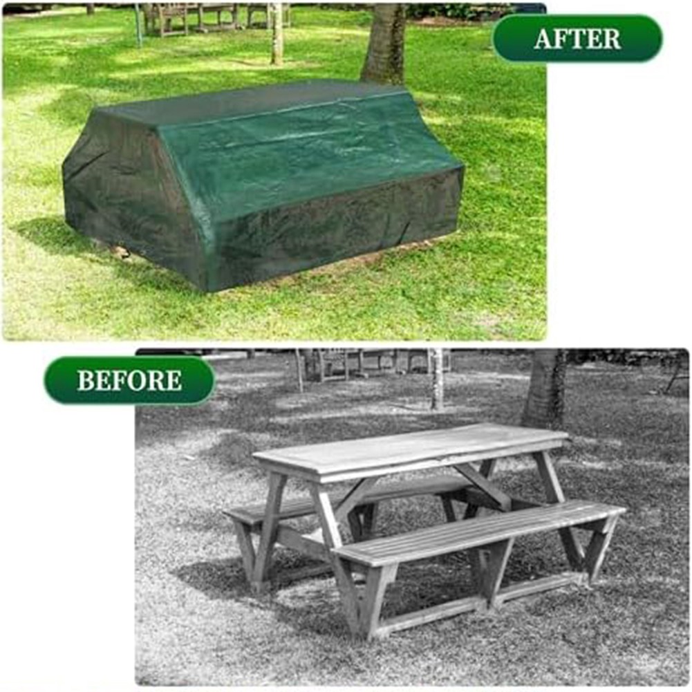 Weatherproof PE Table Cover for Picnic Table and Benches Green 183x145cm - Picture 21 of 26