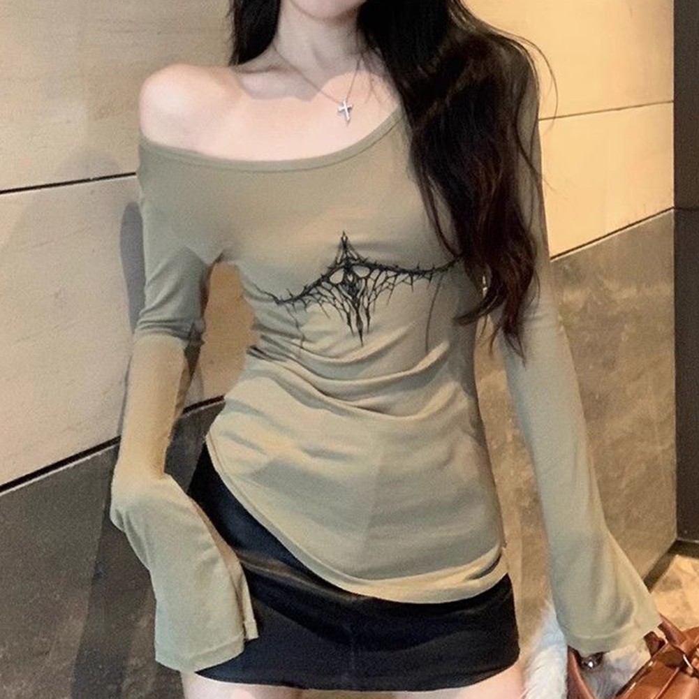 Sleek Womens Spring Style Bell Sleeves & Irregular Fit in Elegant Graphic Top - Picture 15 of 48