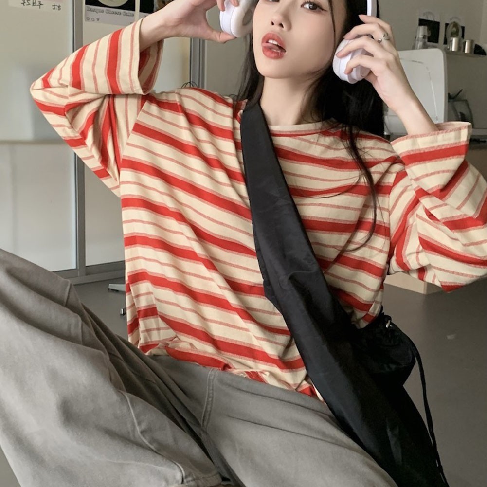 Modern Women Hoodies with Stripes Long Sleeves Casual Pullover T Shirt - Picture 23 of 56