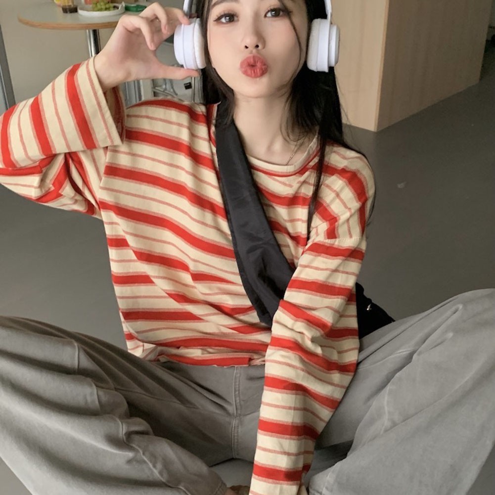 Modern Women Hoodies with Stripes Long Sleeves Casual Pullover T Shirt - Picture 17 of 56