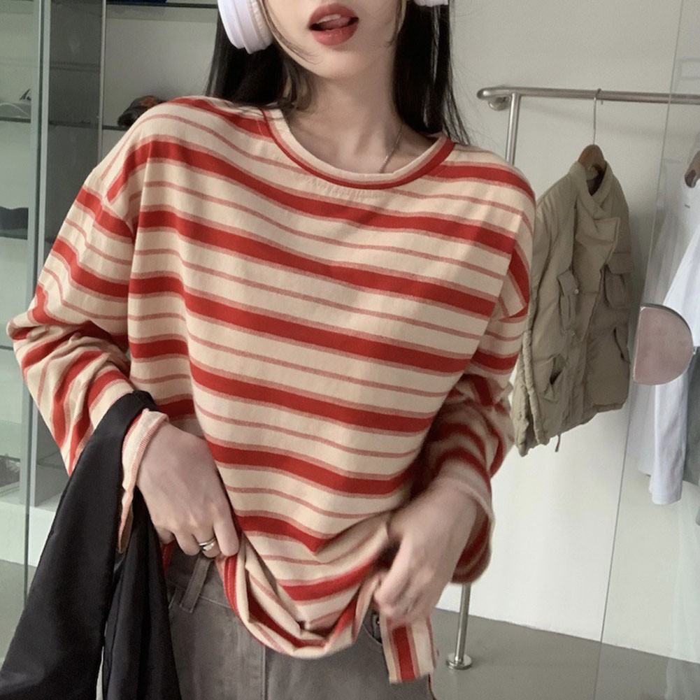 Modern Women Hoodies with Stripes Long Sleeves Casual Pullover T Shirt - Picture 20 of 56