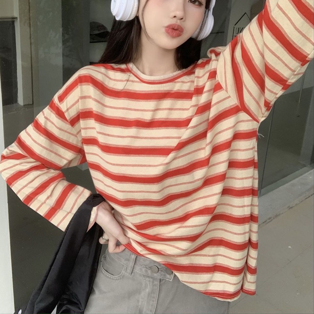 Modern Women Hoodies with Stripes Long Sleeves Casual Pullover T Shirt - Picture 14 of 56