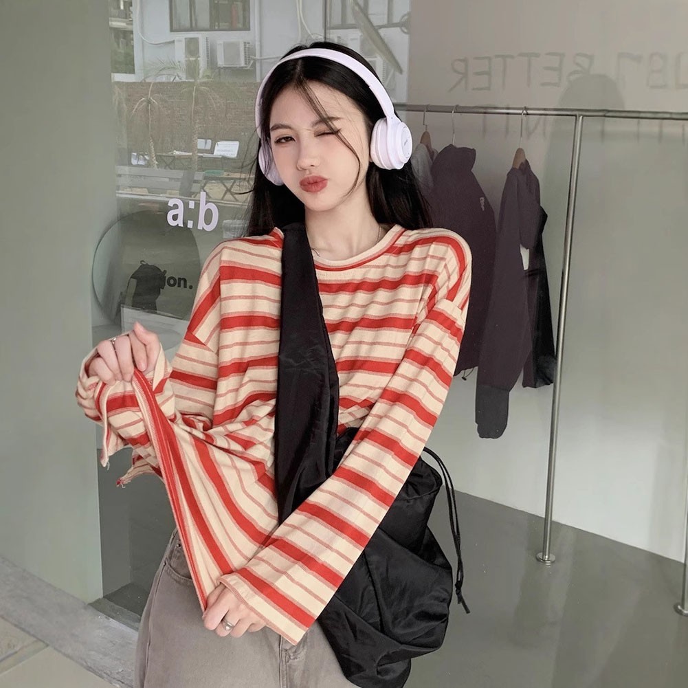 Modern Women Hoodies with Stripes Long Sleeves Casual Pullover T Shirt - Picture 19 of 56