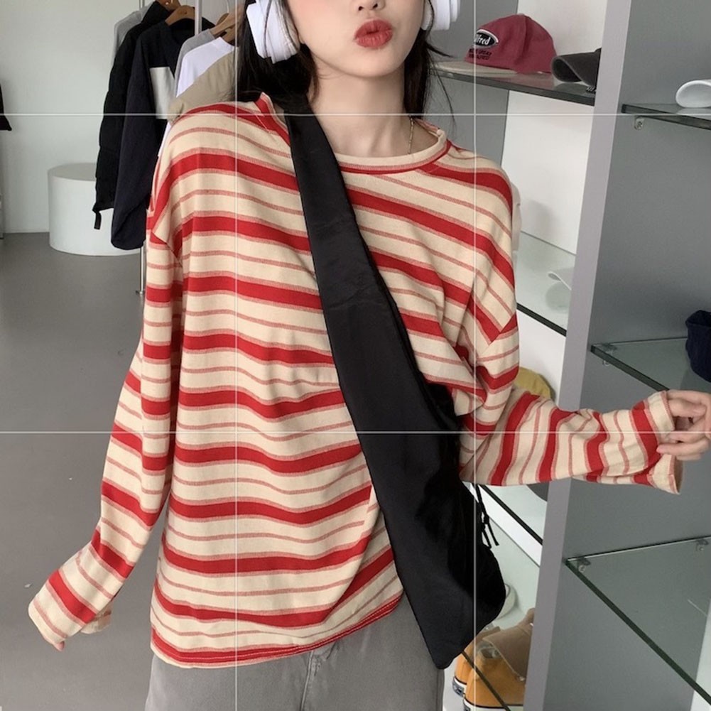 Modern Women Hoodies with Stripes Long Sleeves Casual Pullover T Shirt - Picture 22 of 56