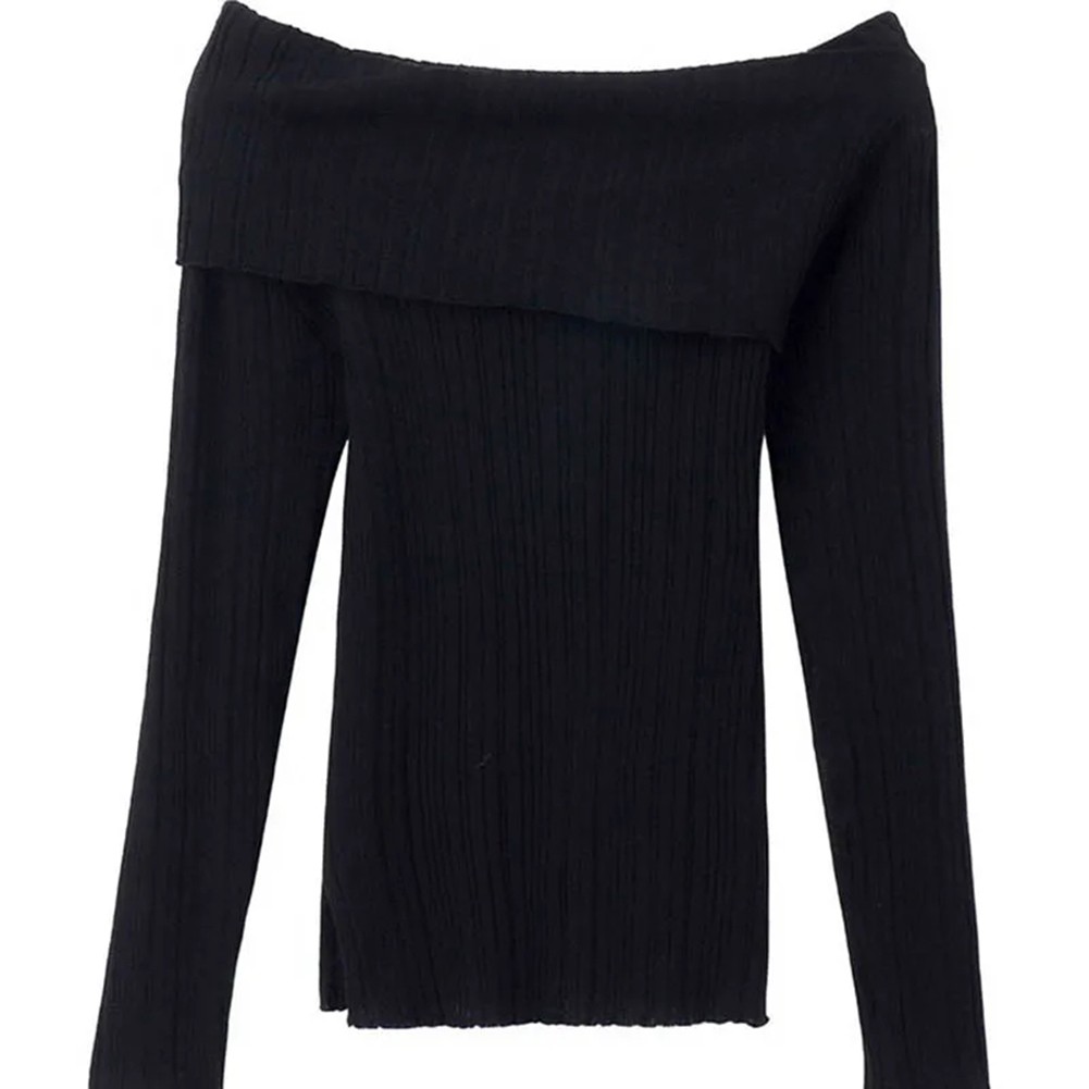 Womens Black Slit Off Shoulder Knit Pullover Top Perfect for Vacations - Picture 29 of 31