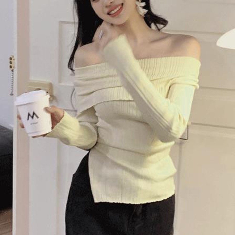 Womens Black Slit Off Shoulder Knit Pullover Top Perfect for Vacations - Picture 16 of 31