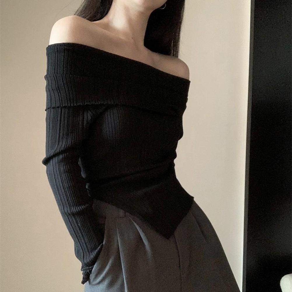 Womens Black Slit Off Shoulder Knit Pullover Top Perfect for Vacations - Picture 30 of 31