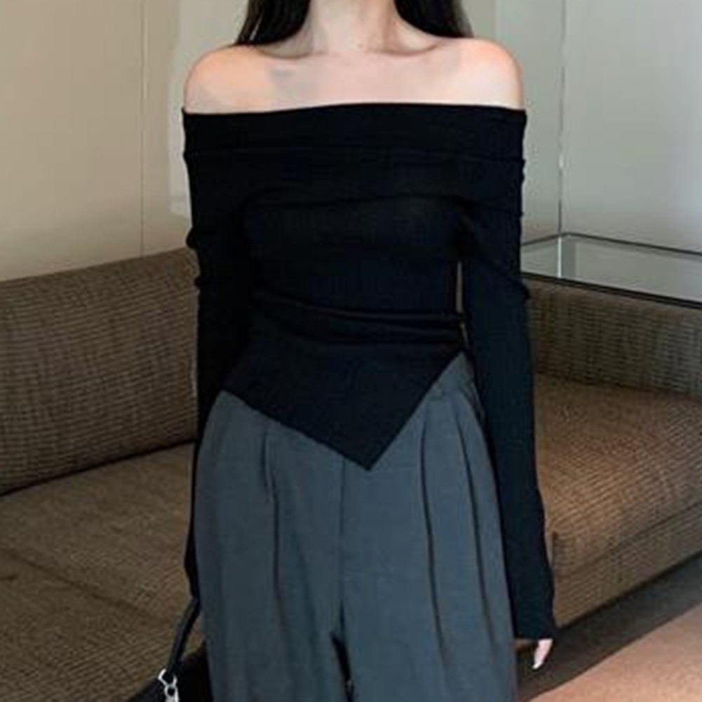 Womens Black Slit Off Shoulder Knit Pullover Top Perfect for Vacations - Picture 31 of 31